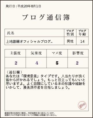 上地ブログ通信簿